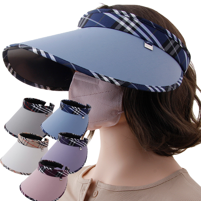 CAP-24168_여름 체크배색 썬캡 모자 햇빛차단 썬바이져 여행 산책 운동
