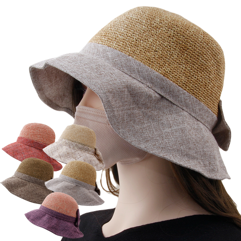 CAP-24204_여름 밀짚 천연소재 PAPER 리본 벙거지 모자 여성 여자 햇빛차단 여행 산책 챙모자