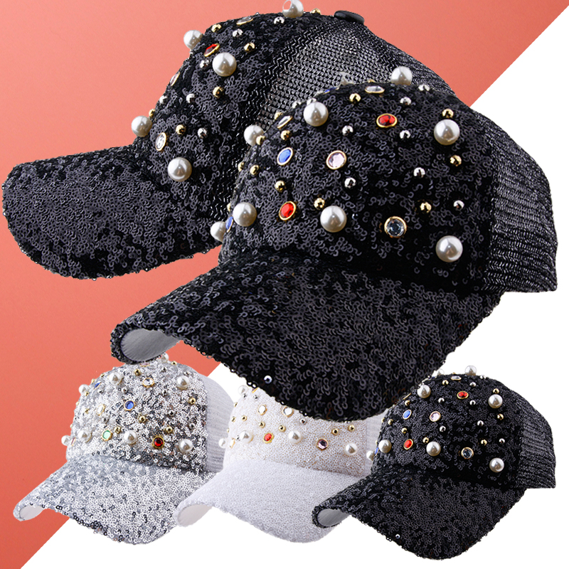 cap-22175_스팽글 매쉬캡 화려한 큐빅 볼캡 빤짝이 야구모자 공연 행상 무대 모자