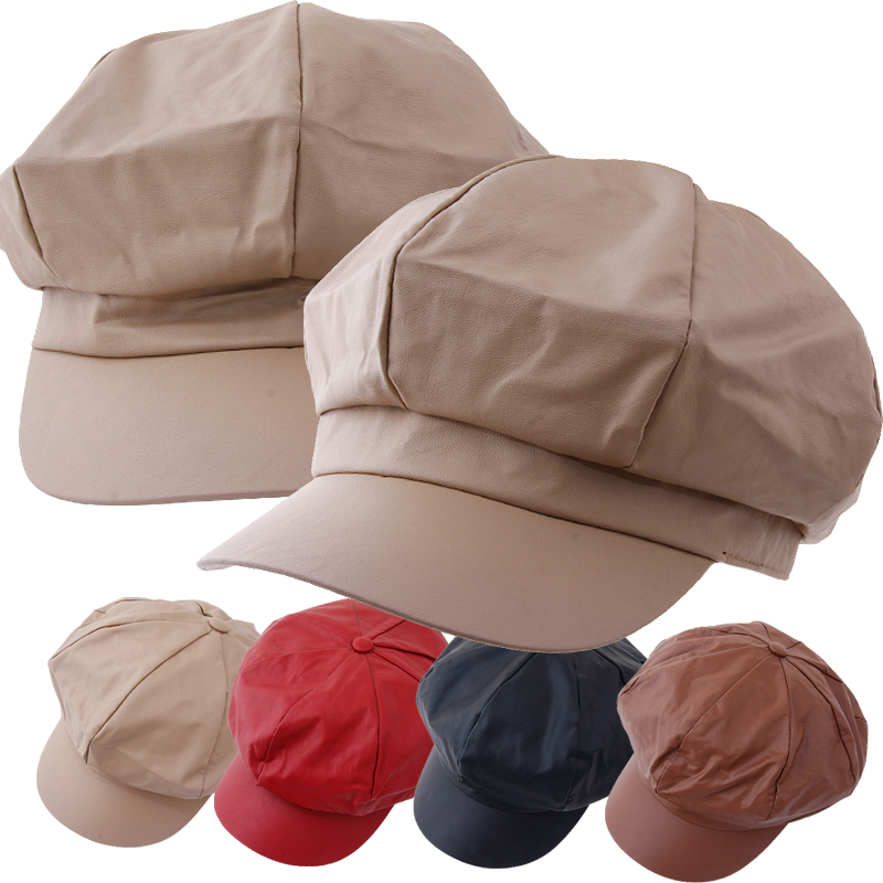 CAP-22518_인조가죽 뉴스보이캡 모자 헌팅캡 가을겨울 남자여자 빵모자