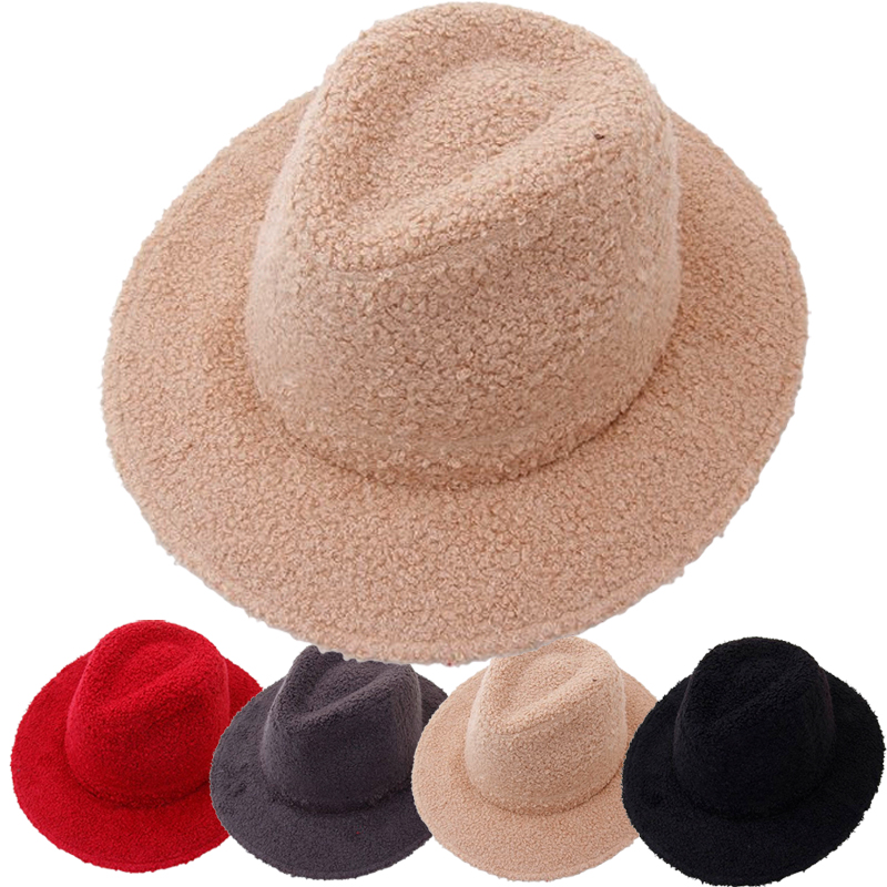 CAP-23257_겨울 뽀글이털 큰챙 페도라 모자 넓은챙 중절모 파나마햇 남자여차 모자