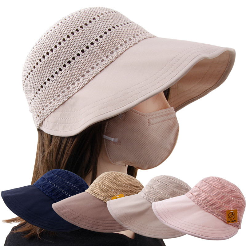 CAP-24036_여름 여성 밀짚 니트 썬캡형 벙거지 모자 햇빛차단 여행 산책