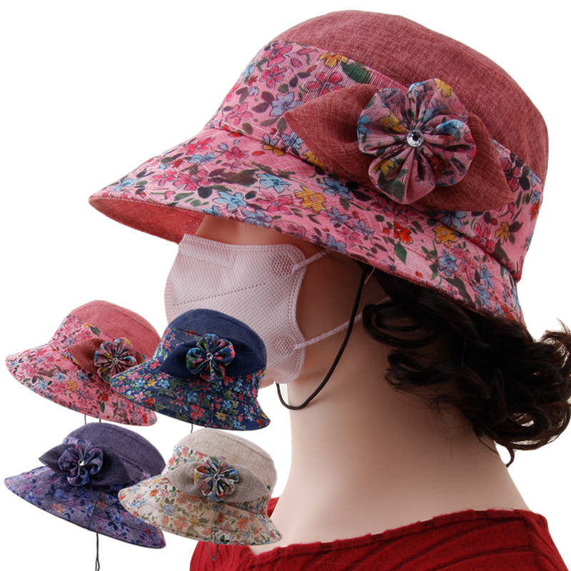 CAP-24103_중년여성 여름 매쉬 벙거지 모자 고무줄 턱끈 엄마 할머니 버킷햇 산책 여행