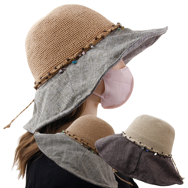 CAP-23992_밀짚 여성 벙거지 모자 천연소재 큰챙 햇빛차단 여행 버킷햇 산책