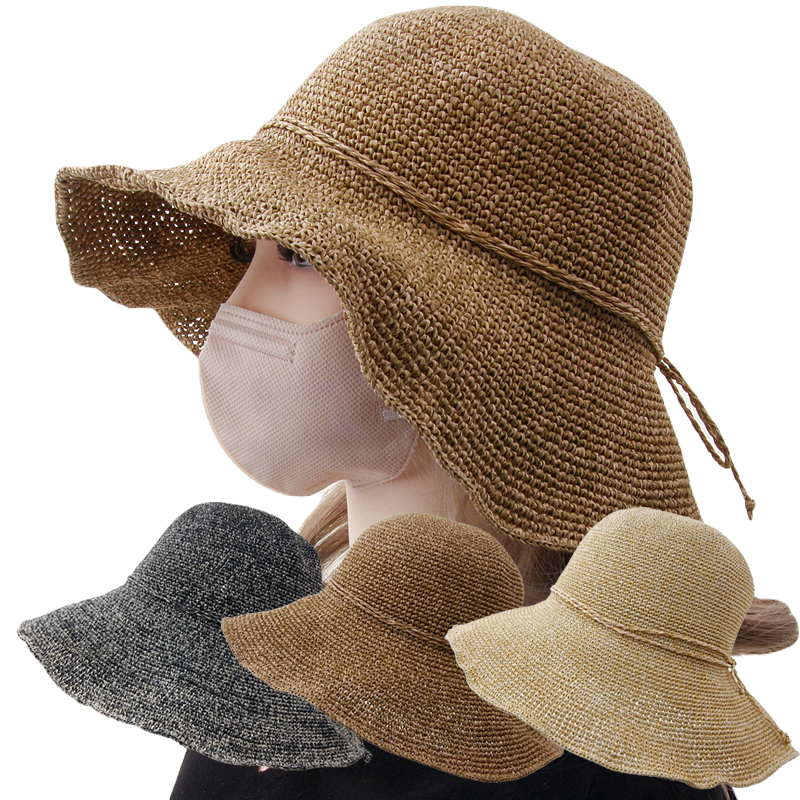 CAP-24040_여름 밀짚 천연소재 여성 벙거지 모자 큰챙 여행 산책 여자 버킷햇