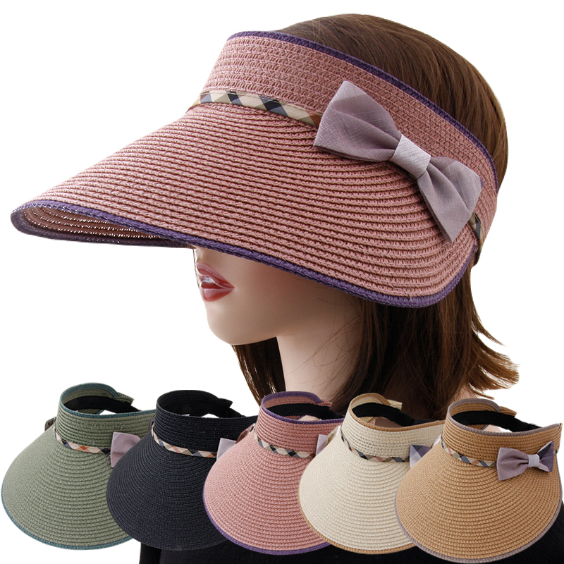 CAP-23982_천연소재 밀짚 여름 여성 썬캡 모자 여자 리본 썬바이져 햇빛차단 여행 산책
